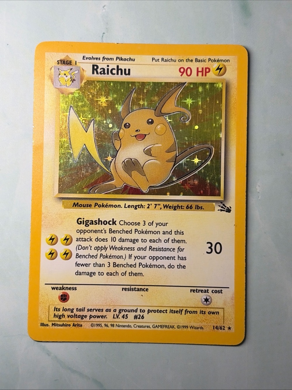 Pokemon Raichu Yellow Holographic Trading Card